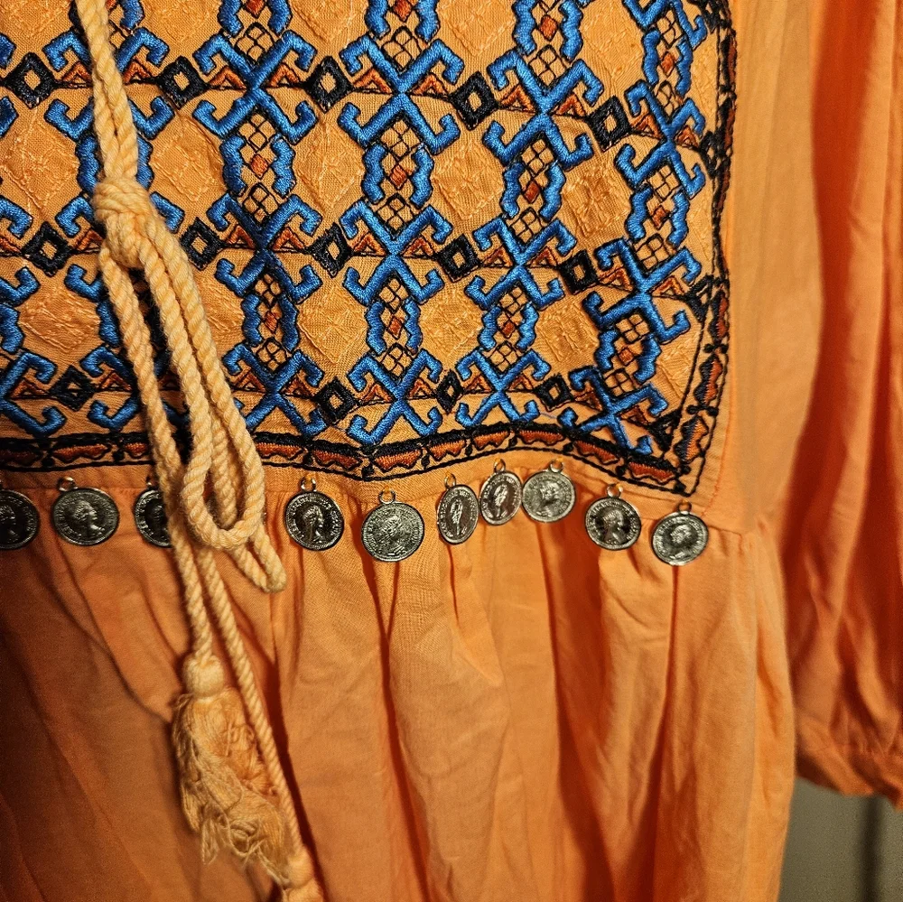 Velzera Orange Mini Dress with Bishop Sleeves - Picture 11 of 14
